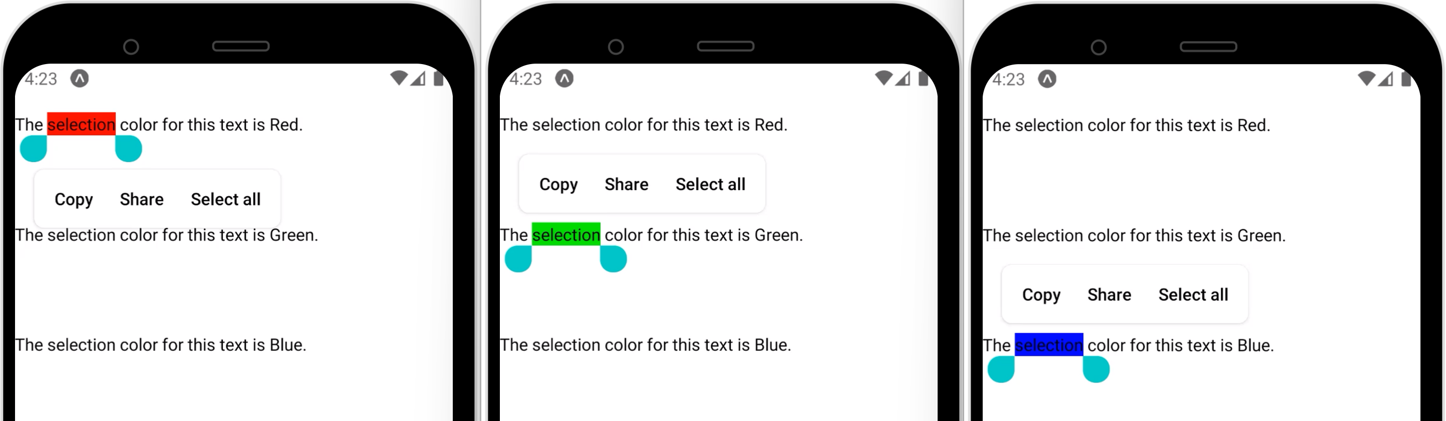 How to change text selection color on copy paste in react native 